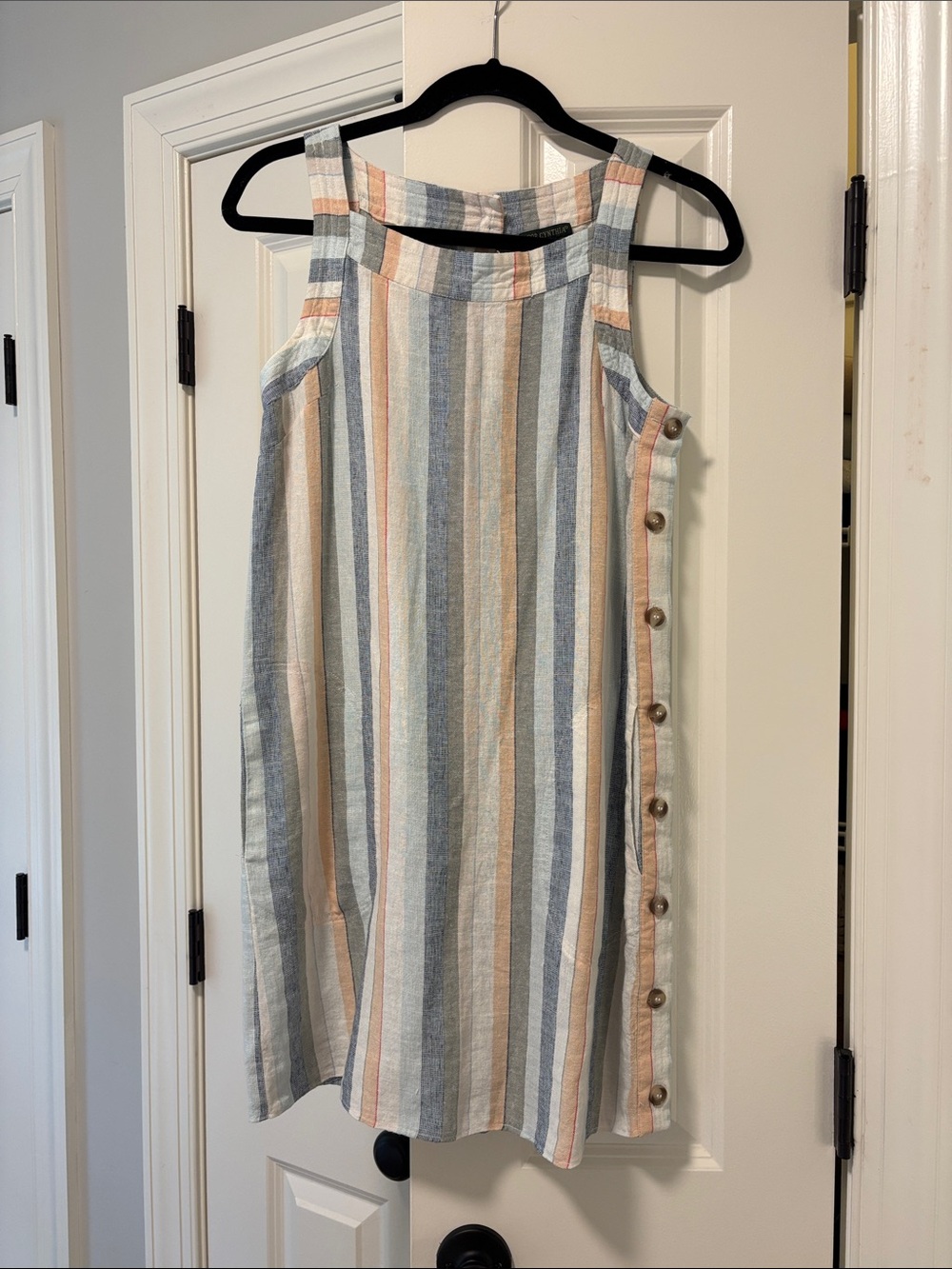 Striped Linen-Blend Tank Dress in Blue, Cream & Tan